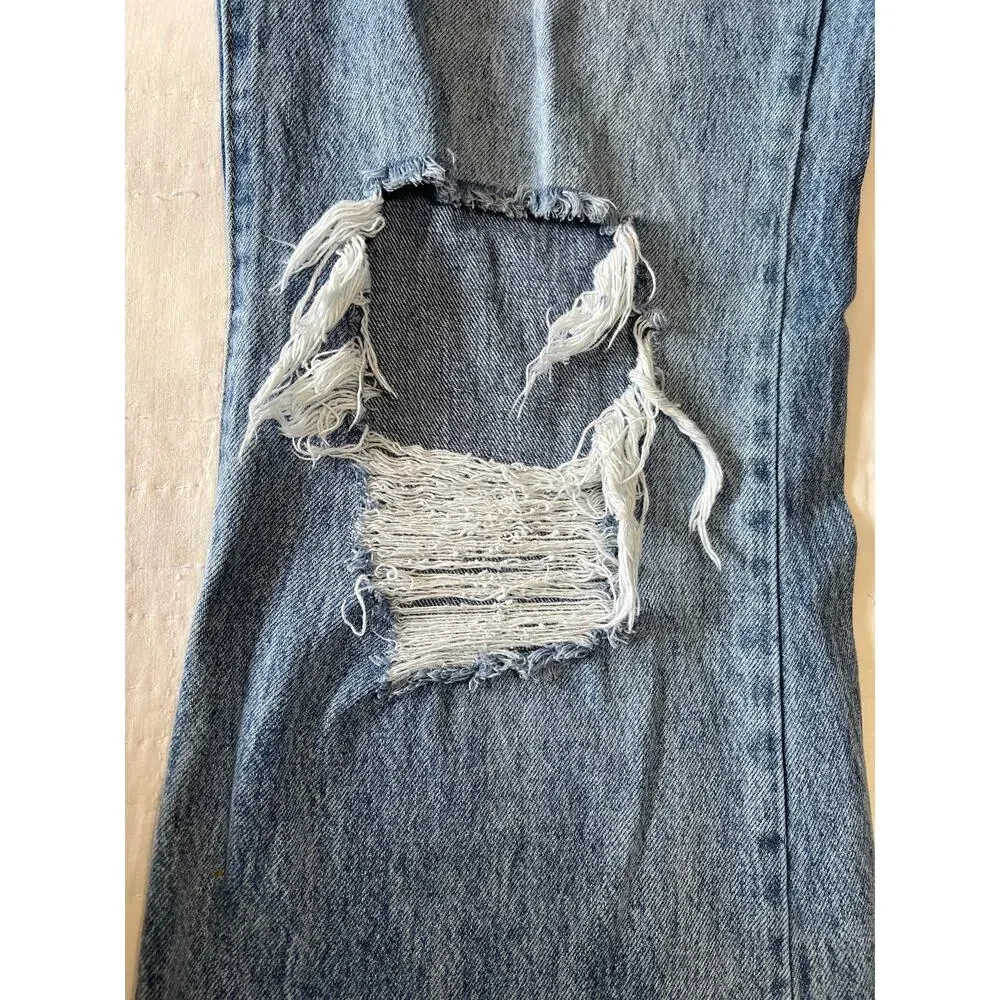 Vibrant MIU Jeans Womens 11 Stonewash High Rise Wide Flare Raw Hem Distressed